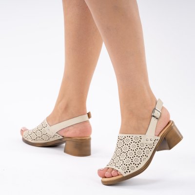 Сандали С Ток Естествена Кожа Iarina Beige